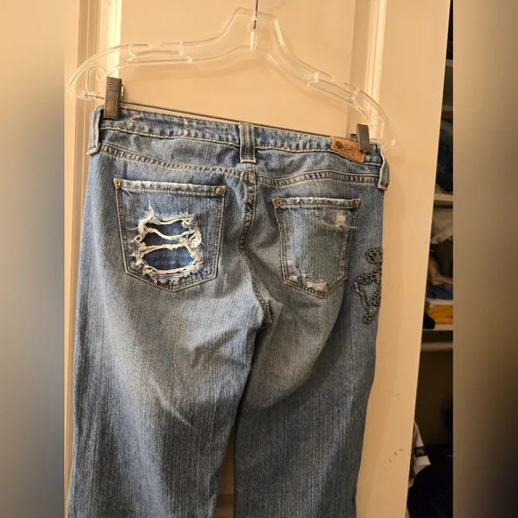 Y2k Hippie straight leg jeans low rise mid wash sz 25 - Picture 8 of 9